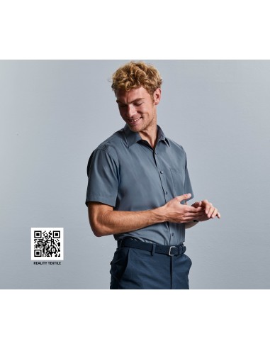 RUS-0R935M0-Men's Short Sleeve Classic Polycotton Poplin Shirt